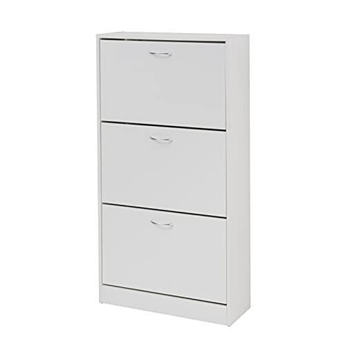 Baroni Home Scarpiera Salvaspazio Slim in Legno Melaminico da Ingresso. Portascarpe con Ante a Ribalta e Doppia Profondità (Bianca 3 Ante)