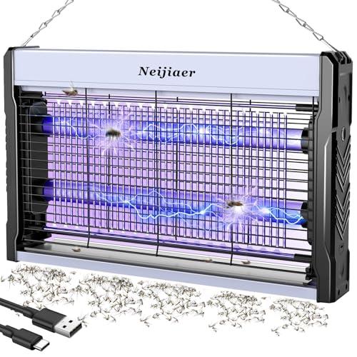 Neijiaer USB Lampada Antizanzare 3200V Zanzariera Elettrica, 2 X UV LED Lampada Zanzare | Protezione al Tatto |Sospensibile |con Vassoio| per Interno Esterno Grondaia