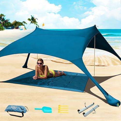 CUUPO Tenda da spiaggia UPF50+, protezione UV, piccola tenda da sole per esterni, con 2 pali per campeggio, spiaggia, pesca, cortile e picnic