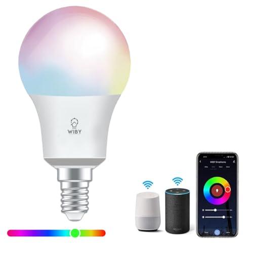 Wiby Lampadina LED Smart, Attacco E14, 8W RGBWW, Dimmerabile 2700K/6500K, 806lm, Compatibile con Alexa & Google Home, Controllo App, Wi-Fi 2,4GHz