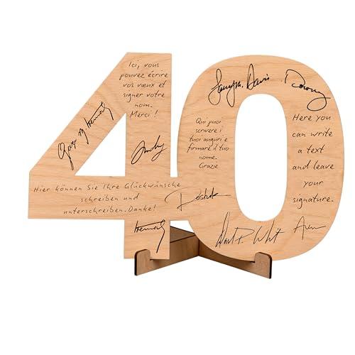 CUBIBOO ART Biglietto Auguri 40 Numeri in Legno Naturale 18CM con Supporto - 40 Anni di Compleanno Uomo - Biglietto 40 Anni Donna