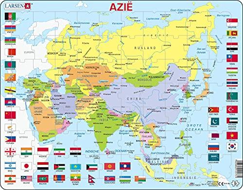 Larsen K44 Mappa Politica Asia, Edizione Olandese, Puzzle Incorniciato con 70 Pezzi