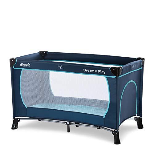 hauck Lettino da Viaggio Dream N Play Plus - Culla Neonato fino a 15kg - Letto Pieghevole 60x120cm - Box Bambini con Uscita Laterale - Borsa Inclusa - Navy Aqua