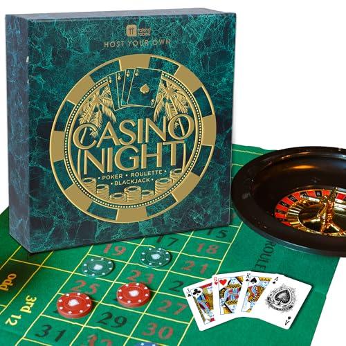 Talking Tables Kit Giochi da Tavolo Adulti Casinò Night | Include Poker Set, Blackjack, Roulette | Idea Regalo per Lui e per Lei con Tappetino da Gioco, Fiches, Carte da Gioco, Palline, Roulette