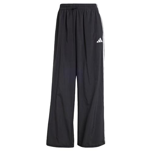 adidas Donna Essentials 3-Stripes Lifestyle Woven Parachute Pants, Black/White, L