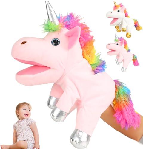 YOUYIKE Unicorno Marionette da Mano, 30CM Marionette per Bambini, Peluche Unicorno Marionette per Bambina, Regalo di Unicorno per Giocattoli Interattivi Genitore-Figlio, Peluche Educativi,Rosa