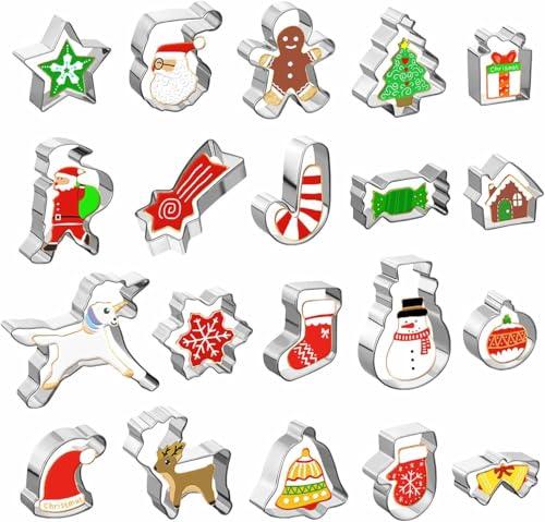 GWHOLE Formine Biscotti Natale 20 pz Formine Biscotti Stampi Biscotti Natale Tagliabiscotti Natalizi Set in Acciaio Inossidabile per Decorazioni in Fondente, Decorazioni di Dolci di Pasticceria