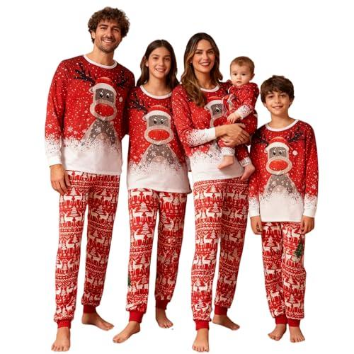 Generico Pigiama Natale Famiglia: Due Pezzi Comodo Caldo Set Pigiami Natale Famiglia Scollo Rotondo Maniche Lunghe Stampa Natalizia Indumenti da Notte Unisex: Bambini 10-11 Anni Rosso