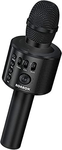 BONAOK Microfono portatile 3 in 1 per karaoke, microfono portatile per adulti, regalo di compleanno a casa, compatibile con iPhone, Android, PC, smartphone (nero)