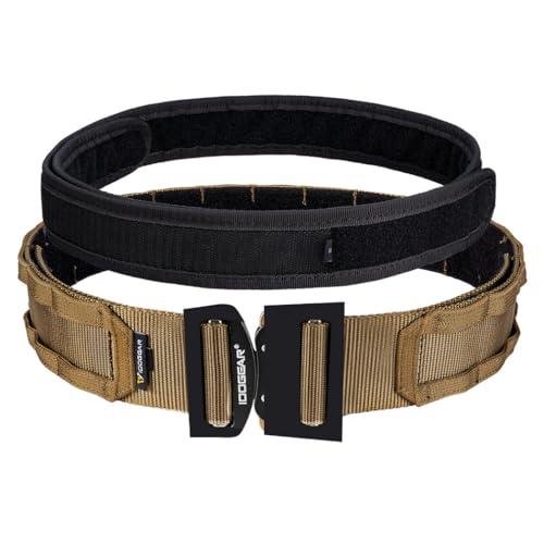 IDOGEAR 2'' Cintura Tattica Militare Molle con 1,75'' Cintura Interna Set Sgancio Rapido Fibbia Metallica Cintura Heavy Duty Hook-And-Loop (Medium for Waist 86-96 cm, Coyote Brown)