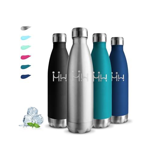 Borraccia Termica, 500 ml Borraccia Acciaio Inox, Borracce Termiche, Senza BPA, Borraccie Inox, Senza Perdite, Mantiene Caldo per 12 Ore/Freddo 24 Ore, Borracce per Scuole, Uffici, Campeggio, Viaggio