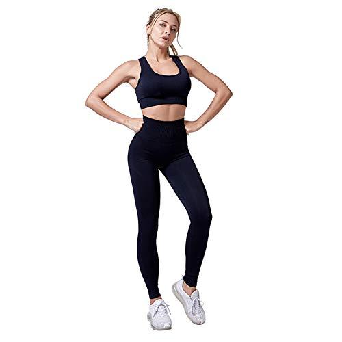 Jamron Donna Set di Abbigliamento Yoga Reggiseno Sportivo+Leggings 2 Pezzi Tuta Sportiva Palestra Fitness Activewear Nero SN071202 S