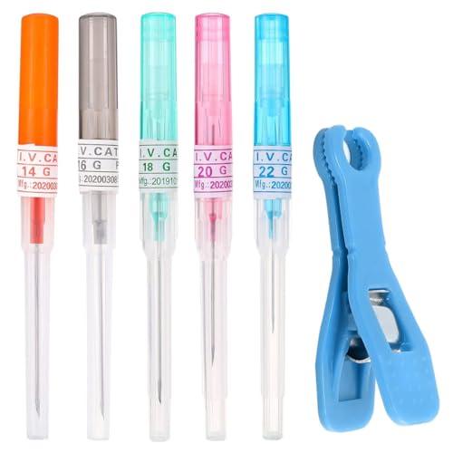NHPY 5 Pezzi Ago Cannula Piercing, Aghi Piercing Con 2 Clip, Aghi Per Piercing Al Corpo, Aghi Per Piercing Al Naso Dimensioni Miste 14G 16G 18G 20G 22G Aghi Per Catetere Iv