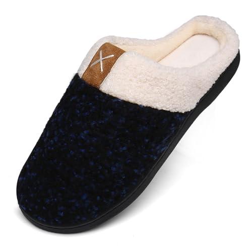 Mishansha Pantofole Invernali Donna Uomo Calde Morbide Antiscivolo Peluche Ciabatte da Casa,Blue,46/47 EU