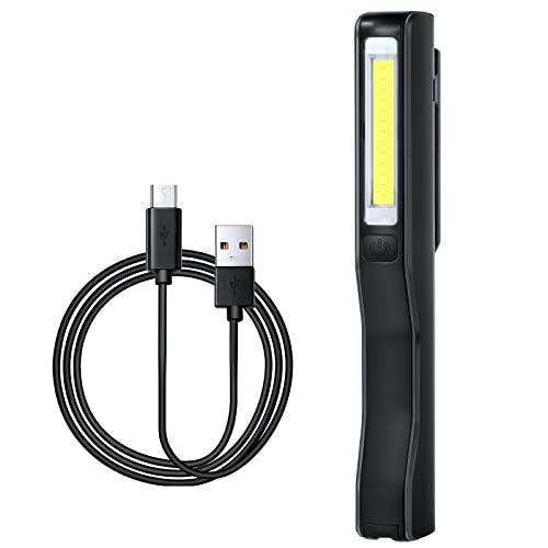 Flintronic Lampada di Ispezione, 1 Pezzi Lampada da Lavoro LED Ricaricabile Torcia da Lavoro con Calamita Clip, Un Cavo Micro USB Dotato per Ricaricare [Classe di efficienza energetica A]