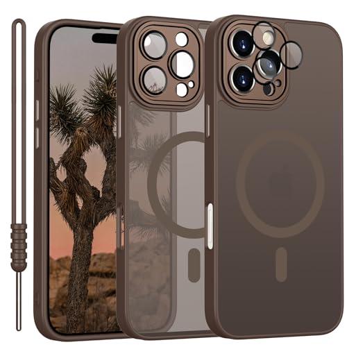 Magnetica Cover per iPhone 16 Pro Max Compatibile con MagSafe, Cover Custodia per iPhone 16 Pro Max Traslucida Opaca Case Silicone Anti-Scivolo Resistente ai Graffi, Marrone