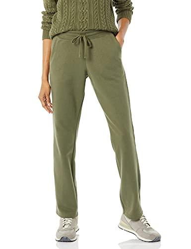 Amazon Essentials Pantaloni Tuta Da Donna A Gamba Dritta Con Coulisse, In Pile (Disponibili In Taglie Forti) Donna, Verde Oliva, L