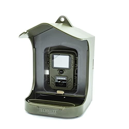 Technaxx Mangiatoia per uccelli con videocamera integrata, scatola da per cibo e bagno per l'acqua - Kit di installazione versatile - Full HD videocamera per il monitoraggio degli uccelli TX-165