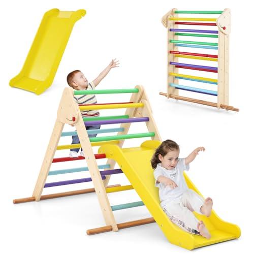 COSTWAY 3 in 1 Arrampicata Giocattolo a Triangolo per Bambini, Set di Arrampicata con Rampa di Scivolo e Inclinazione Regolabile, Arrampicatore per Bambini 1 Anno+ (Stile 2 Colorato)