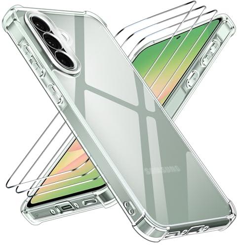 iVoler Anti Ingiallimento Chiaro Cover per Samsung Galaxy A56 5G con 3 Pezzi Vetro Temperato, Custodia Antiurto Trasparente per Assorbimento degli Urti con Paraurti in TPU Morbido Sottile Case
