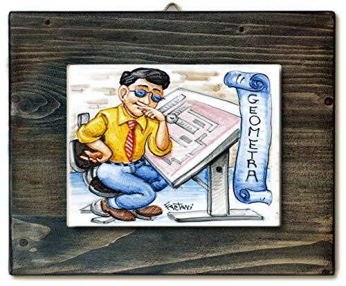 Geometra - Idea regalo uomo originale - Quadretto con mattonella in ceramica realizzata a mano, dimensioni cm13x16. Made in Italy. Gadget mestiere e lavoro