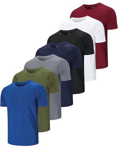 Cimic 7 Pezzi Maglietta Uomo Manica Corta T Shirt Palestra Trekking Running Maglia Traspirante Maglietta Sport Maglie Abbigliamento Estive Padel Sportiva Tshirt 510 BGG Navy Blue White Red M