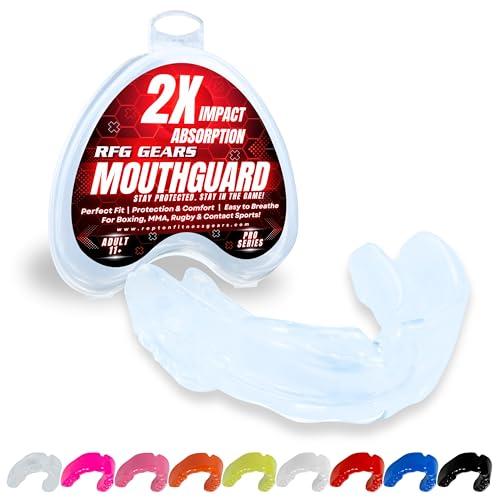 Paradenti per adulti e bambini, con custodia, per boxe, arti marziali, judo, arti marziali, rugby, karate, hockey e altri sport di contatto (trasparente, adulti (11+))