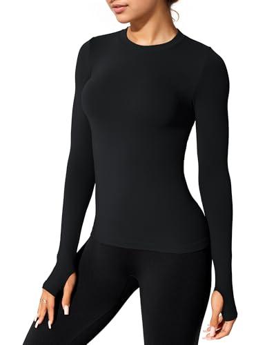 JTSONN Maglia Sportiva Donna Manica Lunga Maglietta con Foro per Il Pollice Camicia Compressione Sport Leggero Traspiran Yoga Fitness Funzionale Top vestibilità Slim