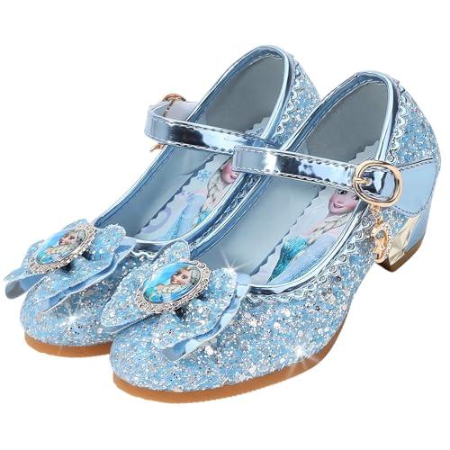 Vorkhuaeri Scarpe da Principessa per Bambina Elsa Tacchi Alti Scarpe da Ginnastica Ballo per Bambini Costume Adatte per Feste Cosplay Matrimoni (D1-Blue,24)