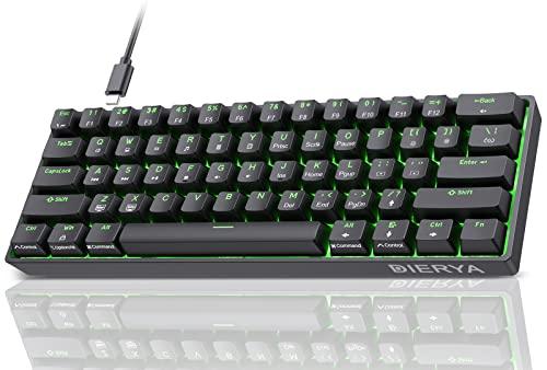 Dierya Tastiera da Gaming Meccanica al 60% con Interruttori Meccanici Clicky,DK61se Keyboard Gioco Retroilluminazione Luce verde,Type-C Mini Compact 61 Tasti Anti-Ghosting（Layout US,QWERTY） Nero