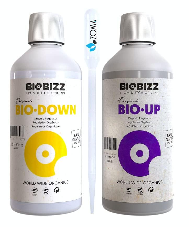 ZOMA - BioBizz Correttore di PH, Riduttore di PH 250ml + Innalzatore di PH 250ml con Contagocce Graduato