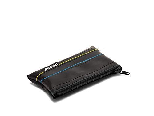 MNMUR Portamente spiccioli piccolo in camera d'aria riciclata - Portamonete uomo con cerniera - Portamonete uomo tascabile dimensioni cm 10 x 6 - Colore nero con linea blu e gialla (Made in Italy)