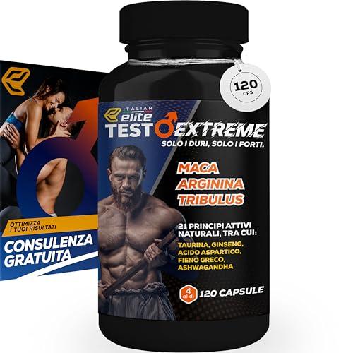 Italian Elite® Testo Extreme 120 caps Maca 8000mg. Booster Stimolante Naturale del Testosterone con Tribulus, Fieno Greco, Zinco, Arginina, Ashwagandha, Vitamine e Minerali. Forza Energia Resistenza!