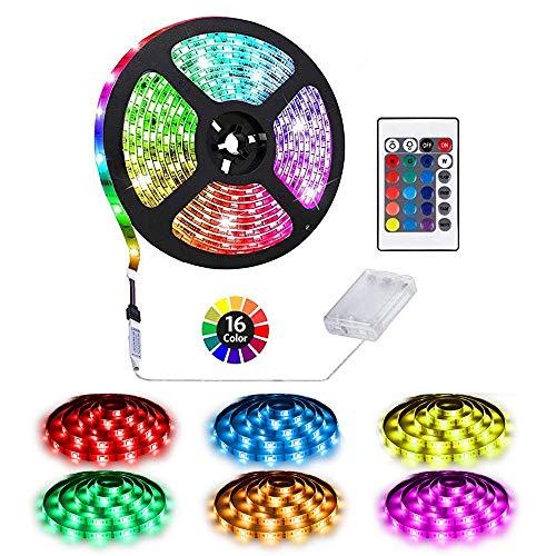Foeska Strisce LED alimentate a batteria con telecomando contenitore batteria impermeabile,16 colori Striscia flessibile LED impermeabile 2M,RGB 5050 LED Bias Illuminazione TV retroilluminazione