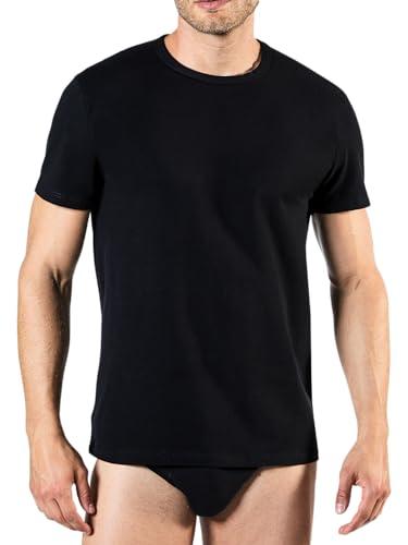 Liabel 2 Maglie Termiche 100% Caldo Cotone Interlock Uomo - Nuova Maglia in Thermocotton Soffice e Vaporosa - Intima Cotone Bianche o Nere S-XXL (M, Nero - Girocollo)