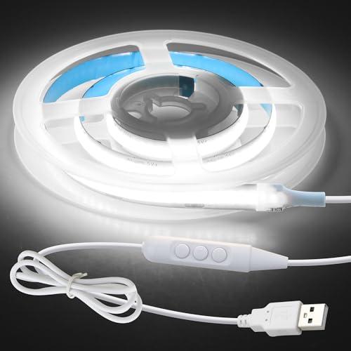 Aclorol Striscia LED COB 5V USB Bianco Freddo 6000K Dimmerabile Breve LED Strip Lights 0.5M CRI85+Luci a nastro LED luminose e flessibili per retroilluminazione TV Armadio Scale FAI DA TE Decorazione