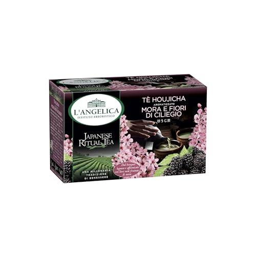 L'Angelica, Tè Verde Houjicha, Aromatizzato alla Mora e Fiori di Ciliegio, Tè Verde Giapponese, Sapore Dolce, Avvolgente, Infusi e Tisane Orientali, 1 Confezione da 15 Filtri