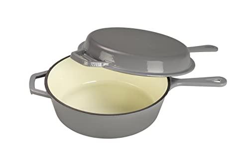 ECHTWERK Set 2 in 1, Casseruola in ghisa con coperchio, Casseruola in ghisa con rivestimento smaltato, Adatto per forni, grill, barbecue e induzione, Grigio, 2,5 L