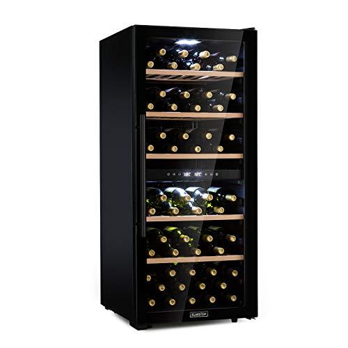 Klarstein Cantinetta Vino, Cantinetta Vino Refrigerata a Zona Doppia per Interno/Esterni, Frigo Bar, Cantina Vino con Vetrina, Mini Bar con Protezione UV, Frigo Vino Touch, 5-18°C, 102 Bottiglie