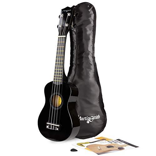 Martin Smith Soprano - Ukulele con borsa per ukulele e libro degli accordi, Nero, 1 pezzo