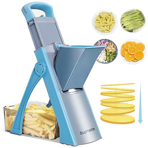 SupMaKin Mandolina Per Verdure, Professionale Taglia Patate Regolabile Cipolla Chopper Tagliaverdure, Cucina Preparazione Pasto Veloce Cielo Blu (JS03)