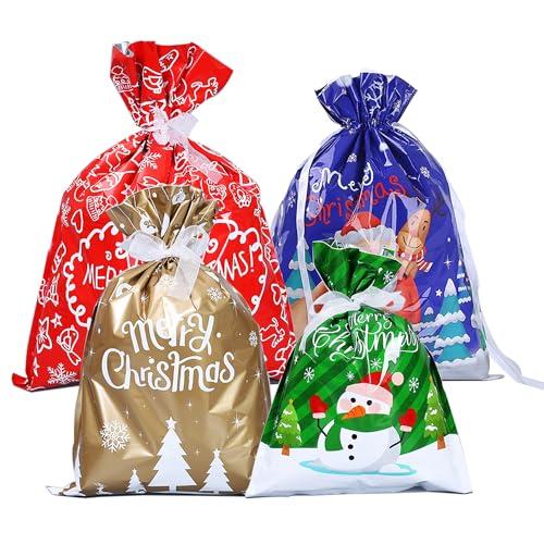 Chtuiklri 20 Pezzi Sacchetti Regalo Natale, Sacchetti Regalo Grandi in 4 Design Natalizi, Buste Regalo con Cordoncino, Borsa decorativa per confezioni regalo di Natale