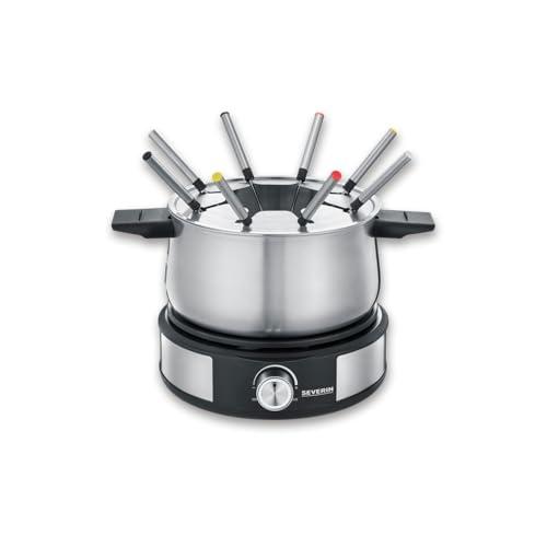 SEVERIN Combinazione Fonduta-Crêpes, Set Per Fonduta Lavabile In Lavastoviglie Con 8 Forchette, Combinazione Fonduta-Crêpes In Acciaio Inox, Nero, FO 2471