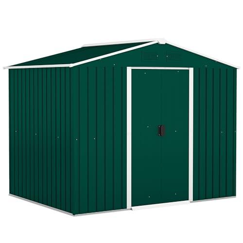 Outsunny Casetta da Giardino 3.6m² in Acciaio Zincato con Prese d'Aria, Capanno da Giardino con Tetto Inclinato, Doppie Porte Scorrevoli Bloccabili, Capanno Porta Attrezzi, 236x174x190cm, Verde