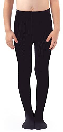 NOQ Collant per ragazze in maglia tinta unita Calze bambini opache calde per la scuola Spettacolo di danza classica Nursery, Nero 116/122 cm