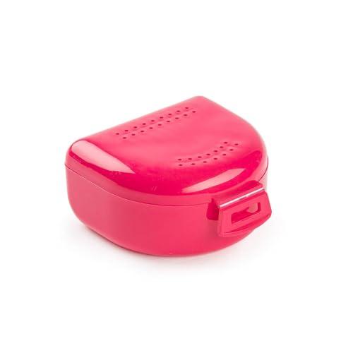 Scatola per Apparecchio Denti, Bite e Dentiere - Custodia Traspirante con Fori di Sfiato - Portatile, Resistente e Facile da Pulire - 80x80x45mm - Porta Bite Dentale in Plastica - Magenta.