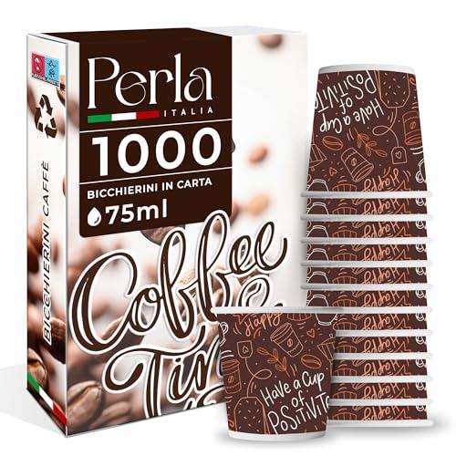 Perla - 1000 Bicchierini Caffe Carta 75ml - Bicchieri Caffè Monouso Biodegradabili - Bicchierini da Caffè Usa e Getta Ecosostenibili per Bevande Calde