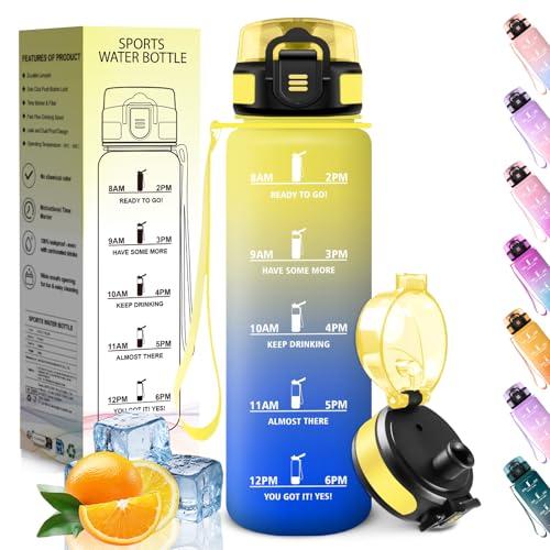 HoneyHolly Borraccia 1 Litro, A Prova di Perdite, Borracce Palestra, senza BPA, Borraccia Motivazionale, Indicatore del Tempo, Bottiglia Acqua per Palestra, Ciclismo, Ufficio, Esterno, Borracce