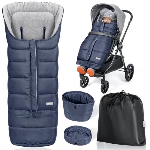 Orzbow Sacco Passeggino Universale Invernale, Lunga Coprigambe Passeggino Universale con Cerniera, Impermeabile, File, Lunghezza Regolabile, Antiscivolo, Facile da Usare, Caldo, 97/117*44cm, Blu navy