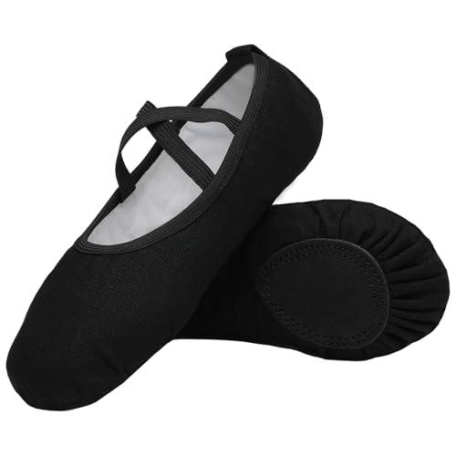 Scarpe Danza Classica Tela Scarpette Ballo Mezze Punta Suola Spezzata Ginnastica Ballo per Bambini Ragazze Donna Adulto Nero 40